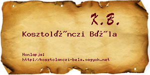 Kosztolánczi Béla névjegykártya